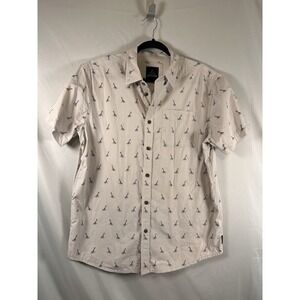 prAna Medium‎ Broderick Embroidery Short Sleeve Button Up Shirt Organic Cotton